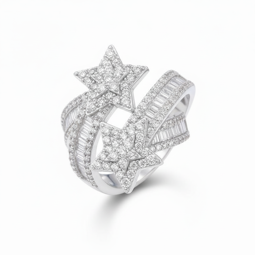 Luxury Full Moissanite Star Band Ring for Men Women 925 Sterling Silver Hip Hop Rings Party Sparkling with GRA Certified Jewely